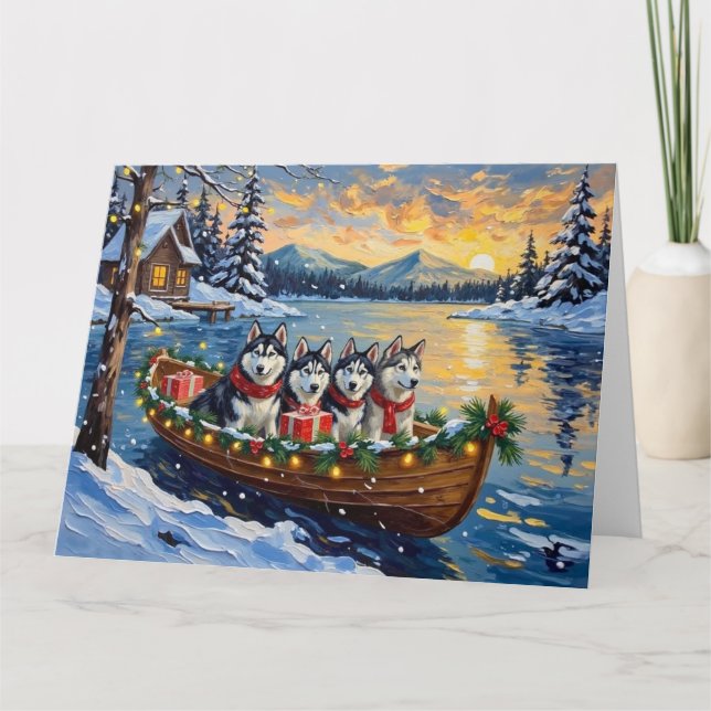 Tarjeta Alaskan Malamute Christmas Boat Holiday (Anverso)