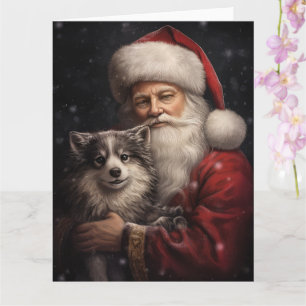 Tarjeta Alaskan Malamute con Navidades de Santa Claus