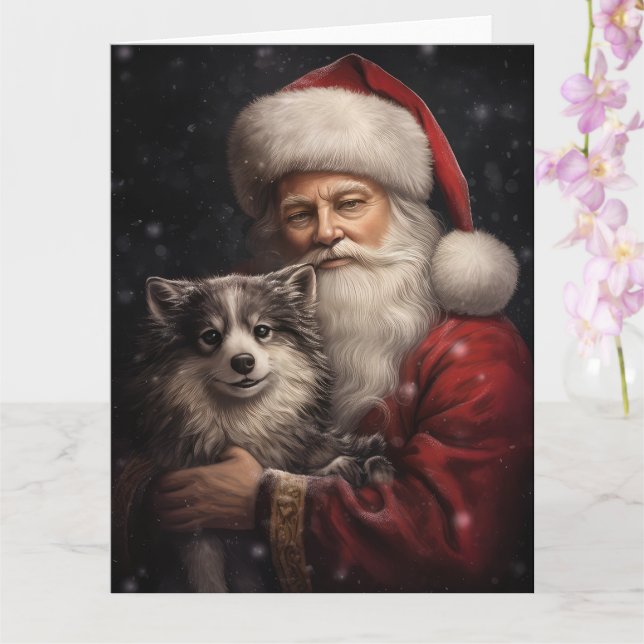 Tarjeta Alaskan Malamute con Navidades de Santa Claus (Orquídea)