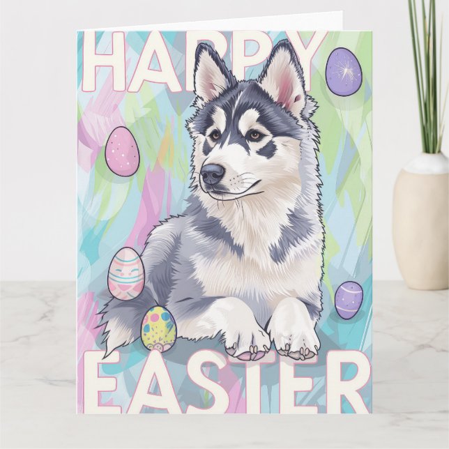 Tarjeta Alaskan Malamute Feliz Pascua (Anverso)