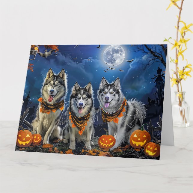 Tarjeta Alaskan Malamute Halloween Spooky (flor amarilla)