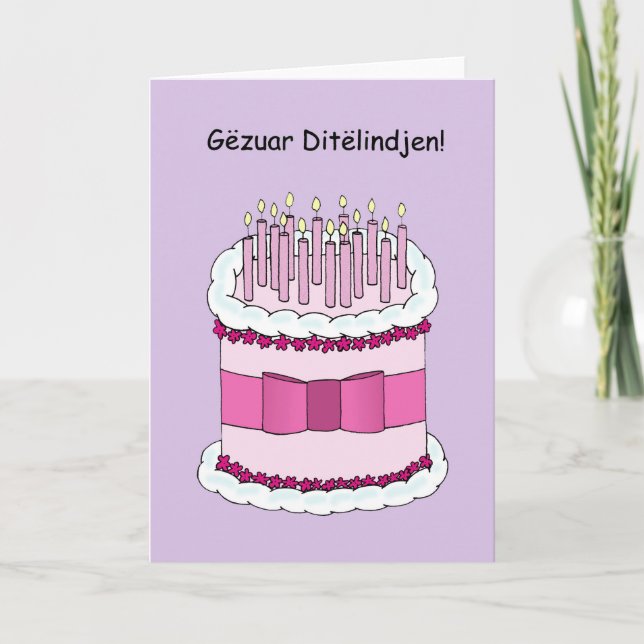 Tarjeta Albanian Happy Birthday Cake and Candles (Anverso)