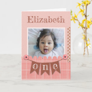 Tarjeta Álbum de recuerdos rosa para el primer cumpleaños