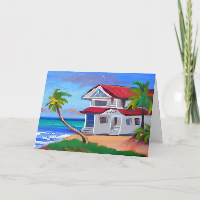 Tarjeta Alcanzemos pronto | Casa de playa tropical (Anverso)