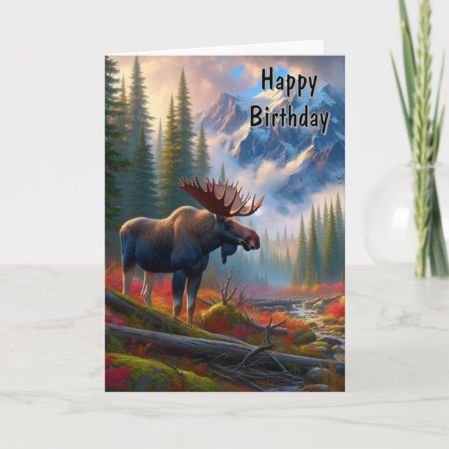 Tarjeta Alce Animal Salvaje Otoño Cumpleaños  (Anverso)