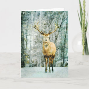 Tarjeta Alce de invierno en pintura de acuarela de agua de