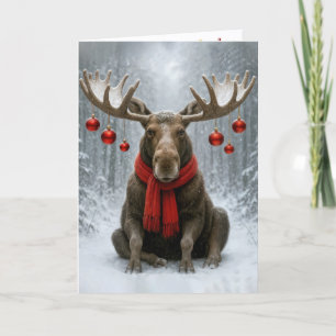 Tarjeta Alce de Navidad con adornos festivos