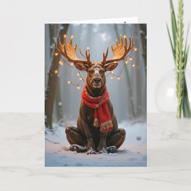 Tarjeta Alce de Navidad con Luces Navideñas (Anverso)