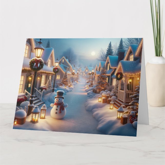 Tarjeta Aldea cubierta de nieve para Navidades (Anverso)