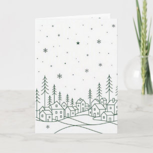 Tarjeta Aldea de invierno minimalista Línea‑arte Navidad