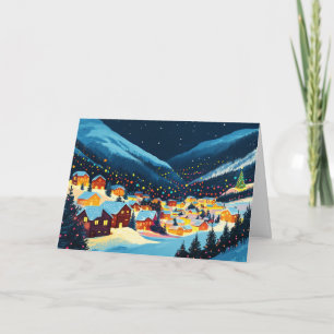 Tarjeta Aldea navidad Bajo Las Montañas Snowy