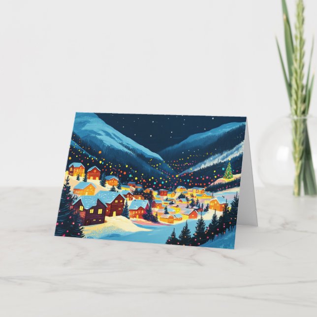 Tarjeta Aldea navidad Bajo Las Montañas Snowy (Anverso)
