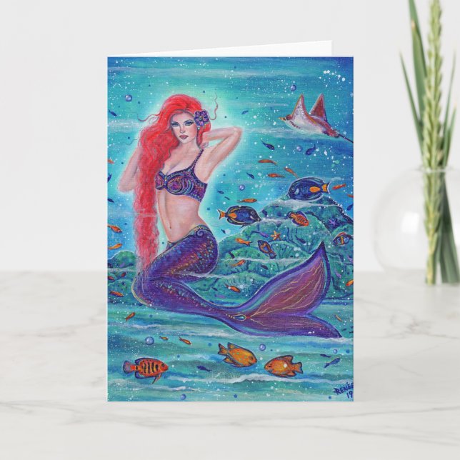 Tarjeta Aleanna Mermaid con peces tropicales de Renee Lavo (Anverso)