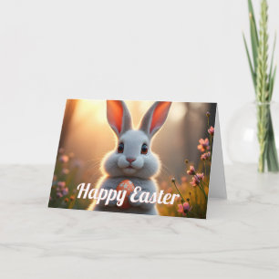 Tarjeta Alegre conejo de Pascua en la magia de la primaver