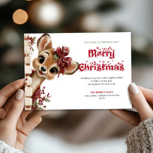 Tarjeta alegre de Navidad con cervatillo bebé bril