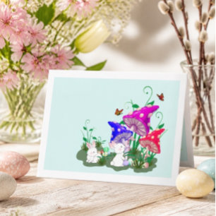 Tarjeta alegre de Pascua conejos y hongos colori