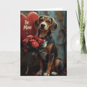 Tarjeta Alegre Día de San Valentín Beagle con corazones de