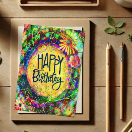Tarjeta Alegre Feliz Cumpleaños Divertido Floral Amarillo