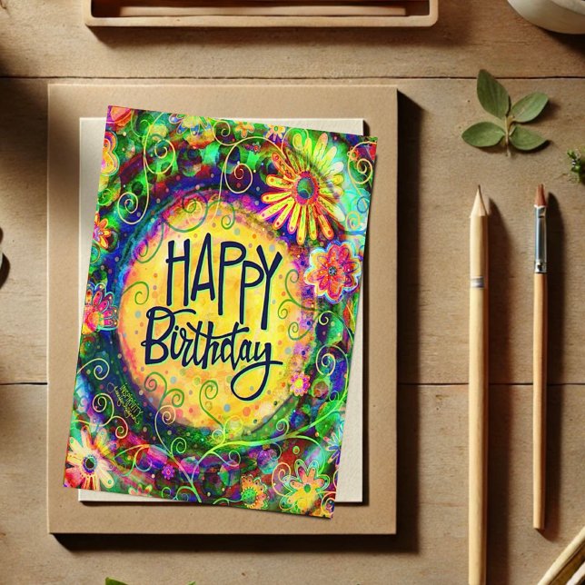 Tarjeta Alegre Feliz Cumpleaños Divertido Floral Amarillo (Subido por el creador)