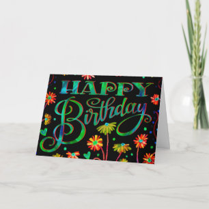 Tarjeta Alegre Floral Negra Feliz cumpleaños de moda