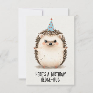 Tarjeta Alegre Hedgehog Abrazo de cumpleaños con Gorra Fie