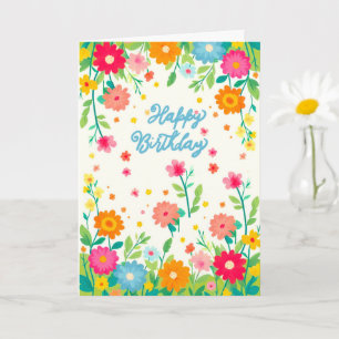 Tarjeta Alegre Jardín Floral Colorido Feliz Cumpleaños