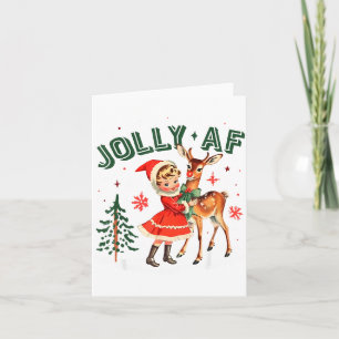 Tarjeta Alegre Navidad Retro Años 50 Chica Monada Y Ciervo