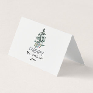 Tarjeta Alegre Nieve Acuarela Pino árbol botánico de Navid