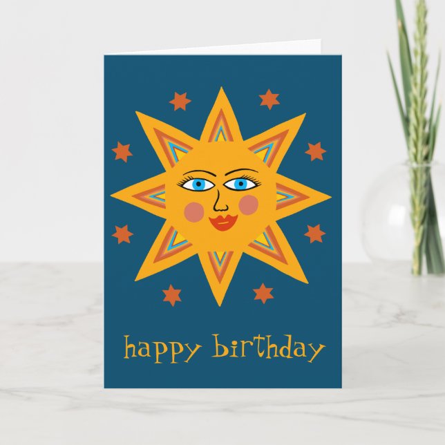 Tarjeta Alegre sol FELIZ CUMPLEAÑOS PERSONALIZADO Boho mod (Anverso)