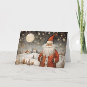 Tarjeta Alegre y Caprichoso Papá Noel en un Pueblo Nevado