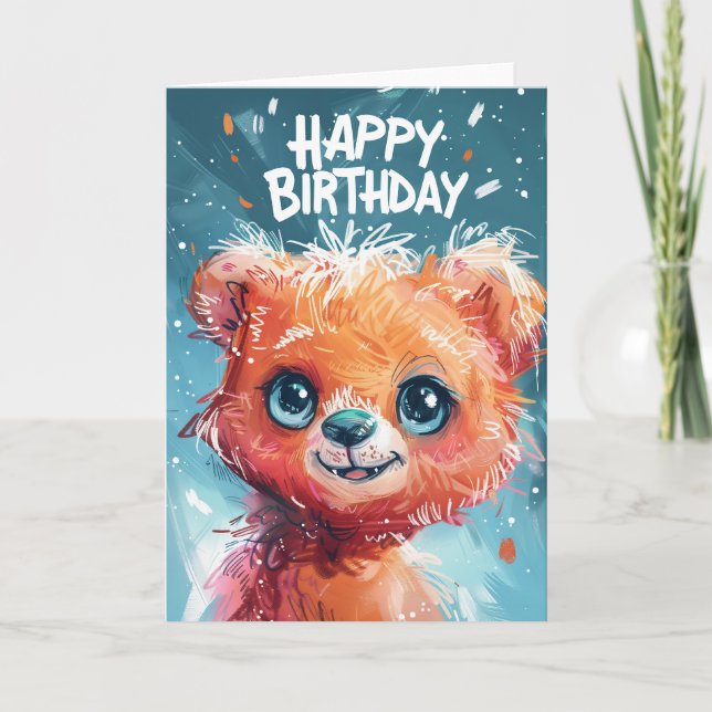 Tarjeta Alegres deseos de cumpleaños para el oso (Anverso)