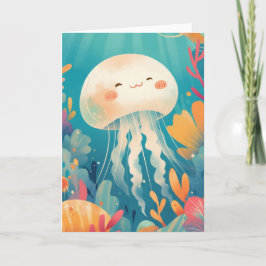 Tarjeta Alegres Jellyfish Flotando A Través De Arrecifes C