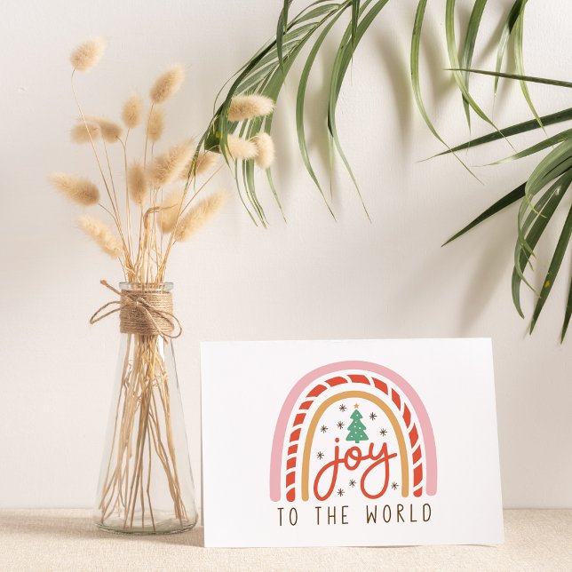 Tarjeta Alegría a los Navidades del mundo del arcoiris ros (Joy to the World Cute Rainbow Christmas Card Illustrated Greeting Card Non Photo Card)