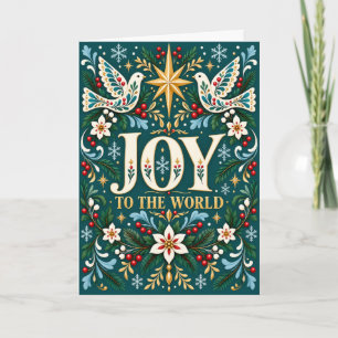 Tarjeta Alegría al Mundo Navidad Palomas Arte Folclórico
