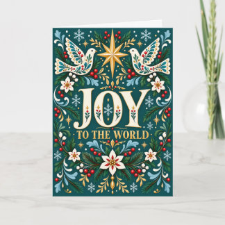 Tarjeta Alegría al Mundo Navidad Palomas Arte Folclórico