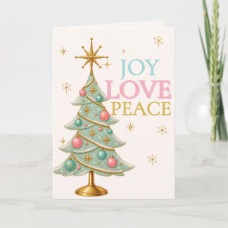 Tarjeta Alegría Amor Paz Menta Árbol de Navidad Retro Past