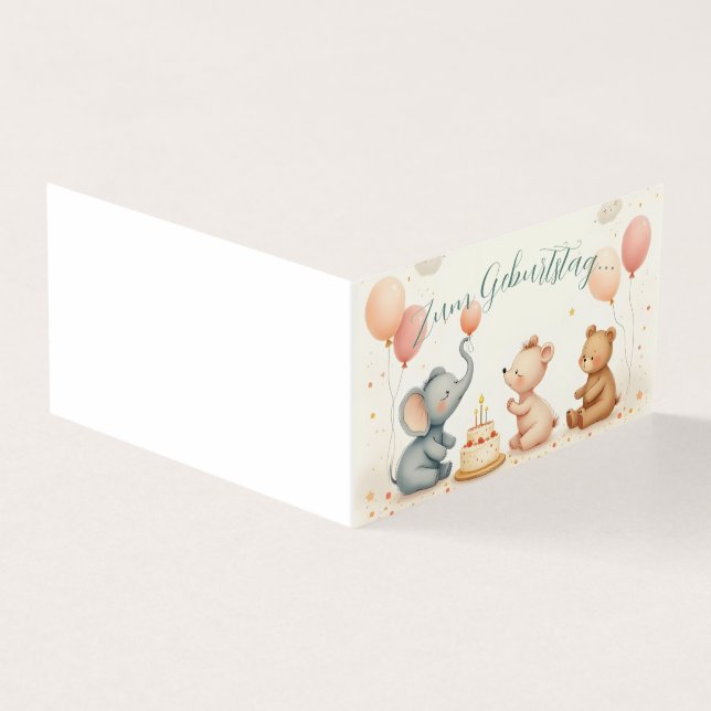 Tarjeta Alegría animal de cumpleaños con globos (Exterior)