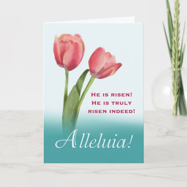 Tarjeta Alegría cristiana de Pascua de Resurrección con Ma (Anverso)