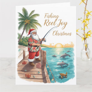 Tarjeta Alegría de carrete de pesca Navidad con vacaciones