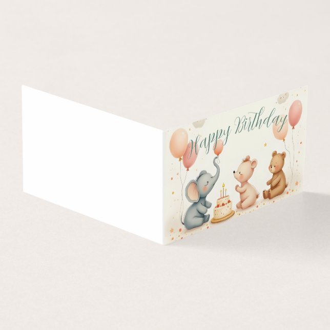 Tarjeta Alegría de cumpleaños animal con globos (Exterior)