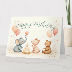 Tarjeta Alegría de cumpleaños animal con globos