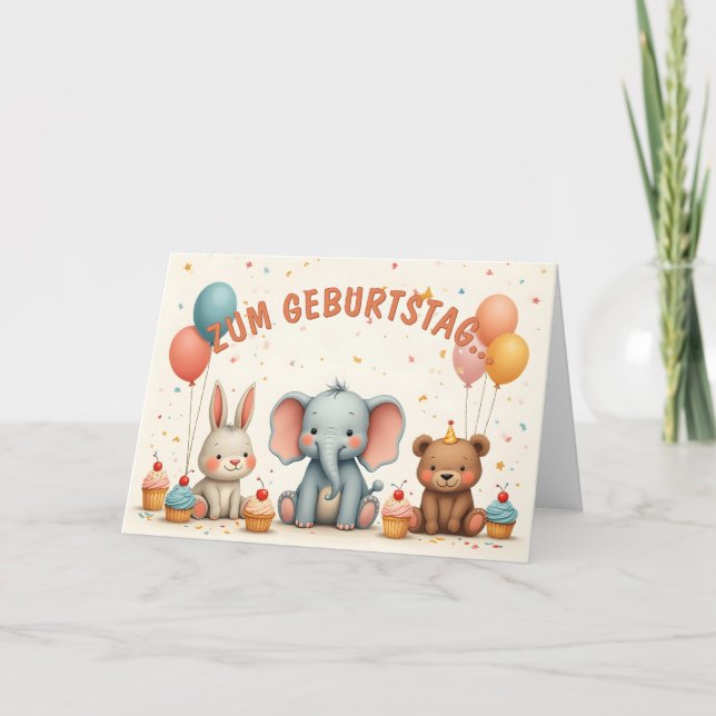 Tarjeta Alegría de cumpleaños con amigos animales (Anverso)