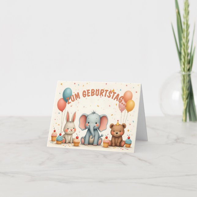 Tarjeta Alegría de cumpleaños con amigos animales (Anverso)