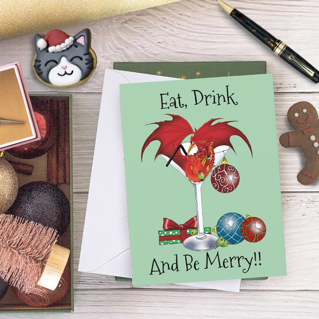 Tarjeta Alegría de la Fiesta de Navidad Cóctel Dragón Rojo (Subido por el creador)