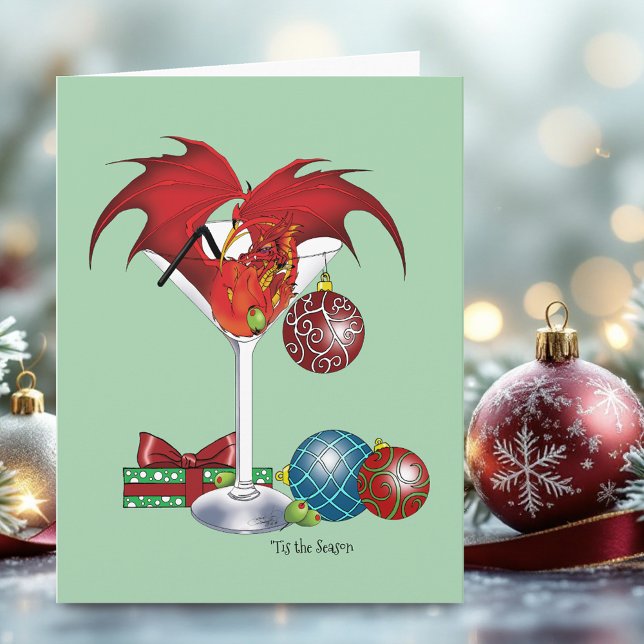 Tarjeta Alegría de la Fiesta de Navidad Cóctel Dragón Rojo (Subido por el creador)
