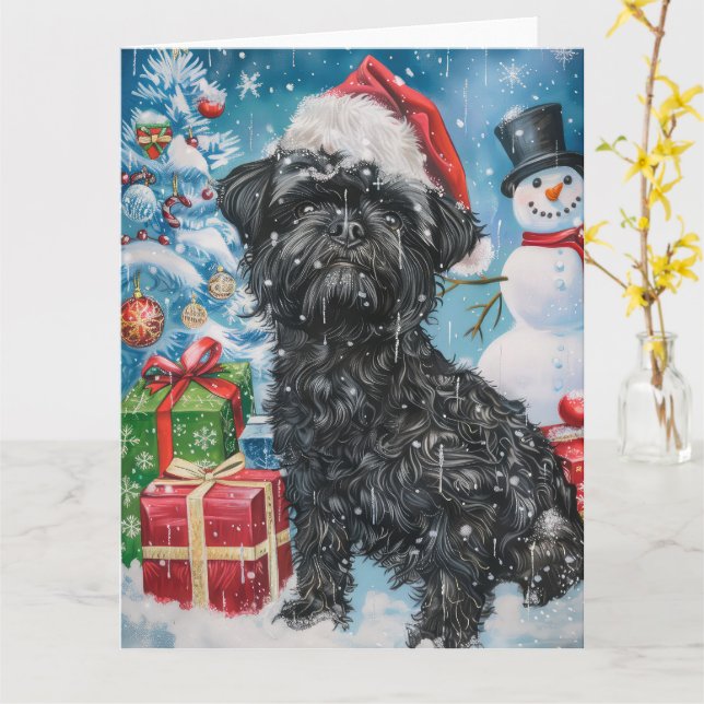 Tarjeta Alegría de los Navidades Affenpinscher Winter Wond (flor amarilla)