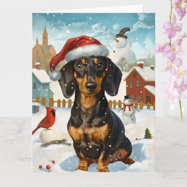 Tarjeta Alegría de los Navidades de Invierno de Dachshund (Orquídea)