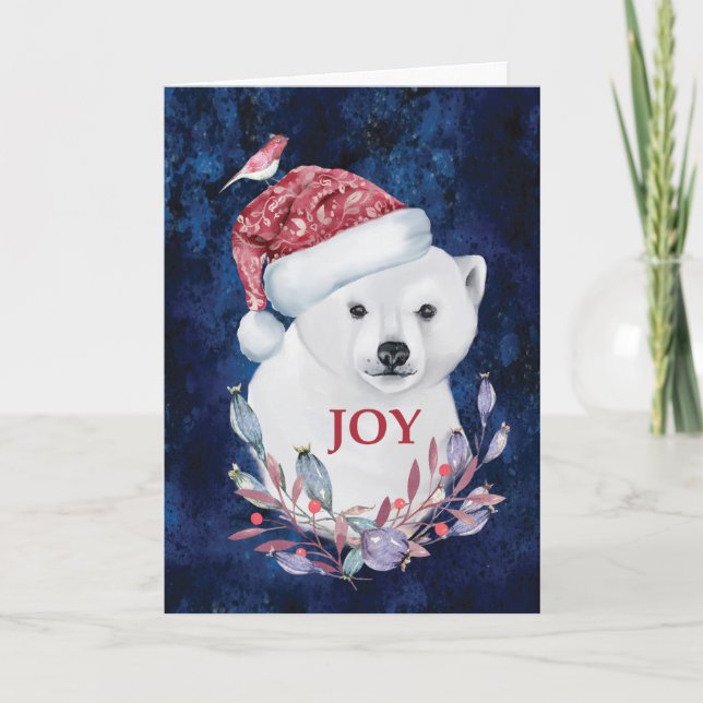 Tarjeta Alegría de los Navidades de pájaro Gorra de oso po (Anverso)