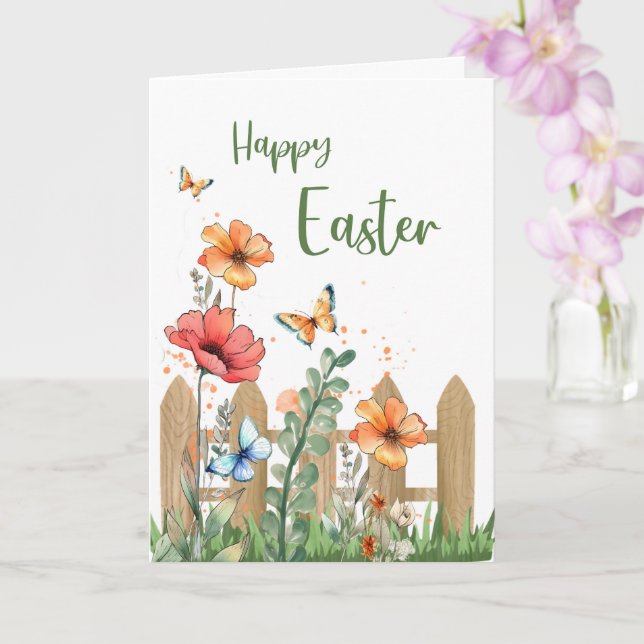 Tarjeta Alegría de Pascua Flores y Mariposas de Primavera (Orquídea)