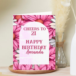 Tarjeta Alegría floral rosa a 21 feliz cumpleaños número 2